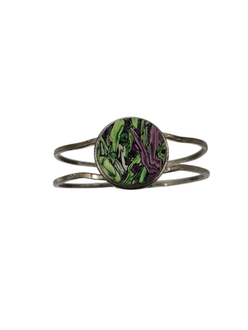 Jules & JC Tumbleweed Stone Silver Hinged Bracelet Silver Tone Green Purple